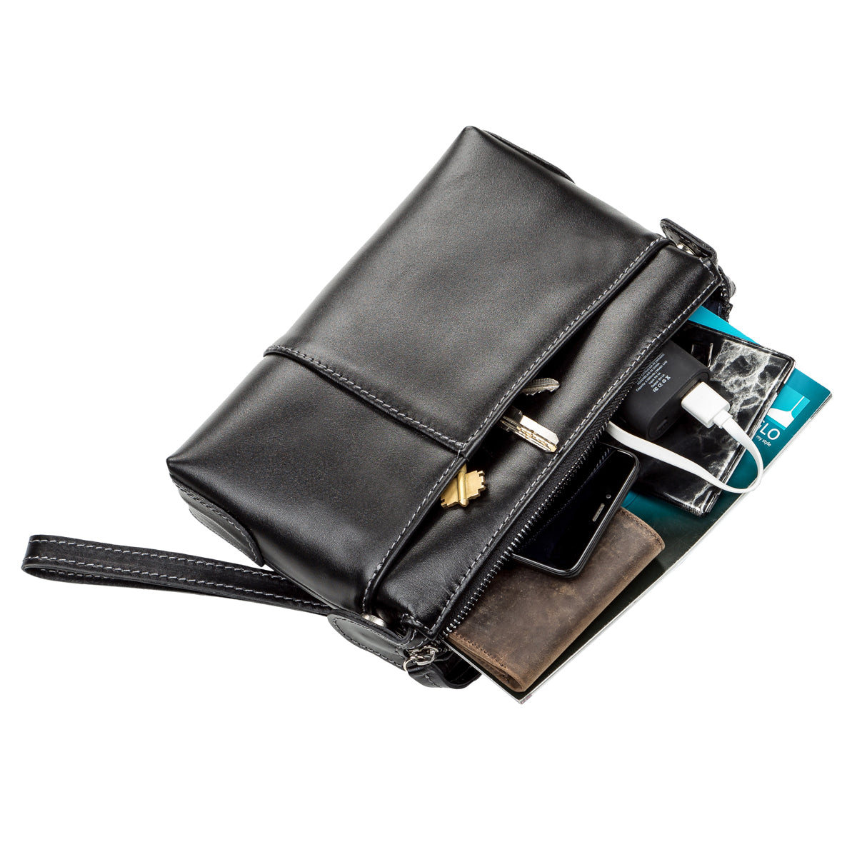 Men's Leather Clutch SHVIGEL 11084 Black Natural Leather Made in Ukraine