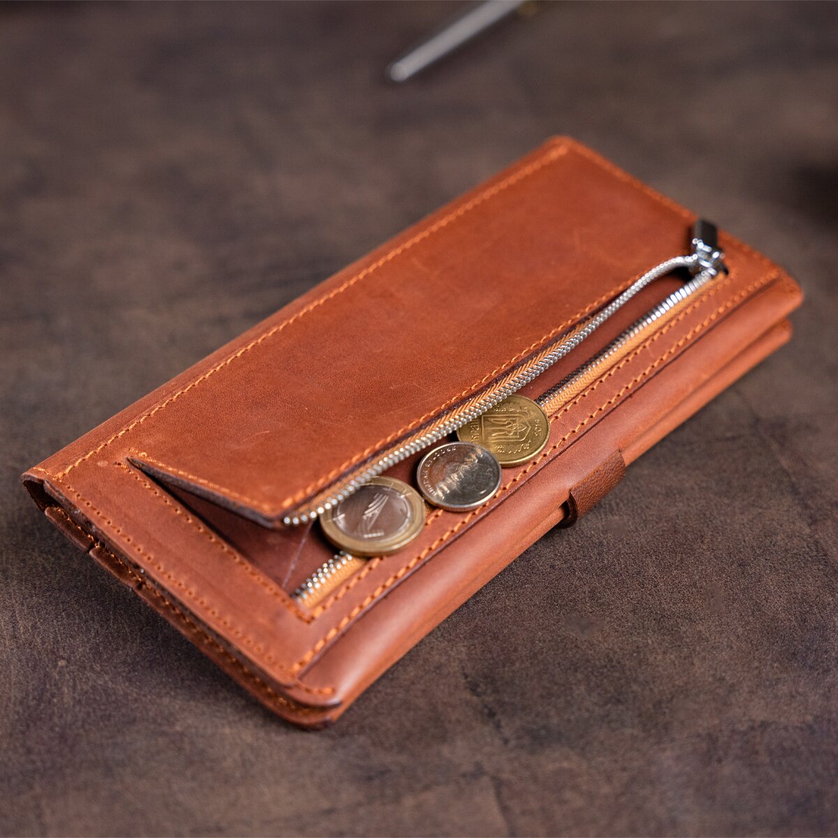 Men's Vintage Leather Wallet SHVIGEL 16208 Brown Genuine Leather Design