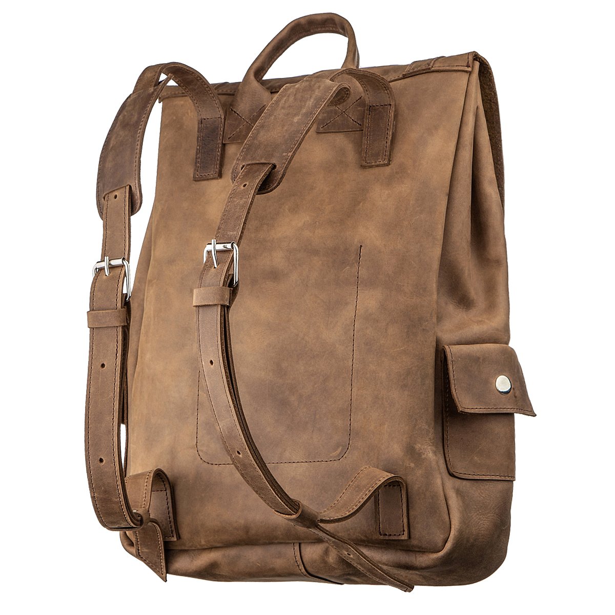 Vintage Effect Backpack SHVIGEL 13947 Brown Natural Leather Handmade in Ukraine