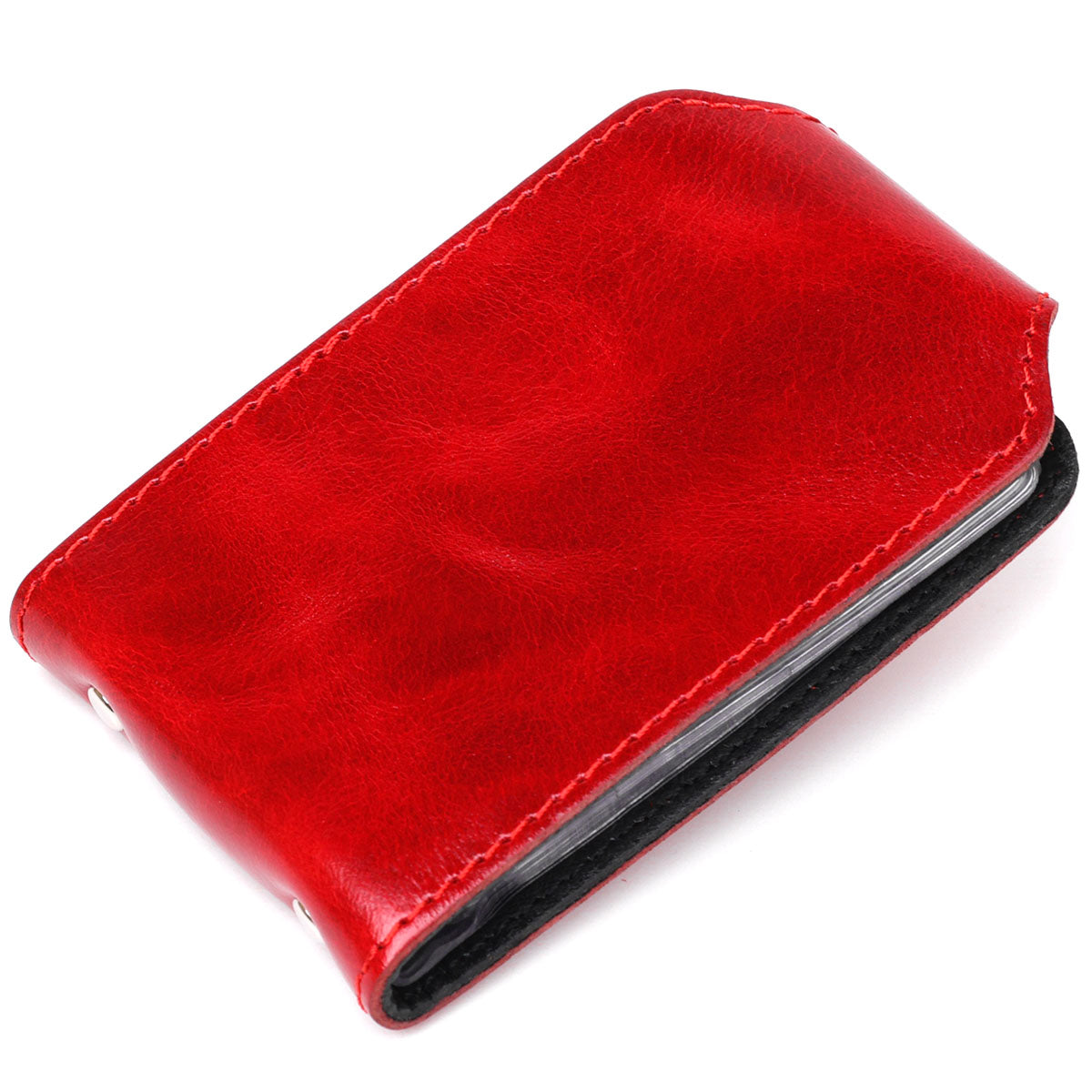 Horizontal Business Card Holder SHVIGEL 13913 Leather Red Natural Leather, Ukraine