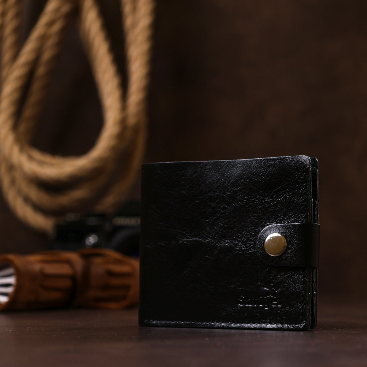 Men's Slim Leather Wallet SHVIGEL 16460 Black Genuine Leather, Ukraine Made