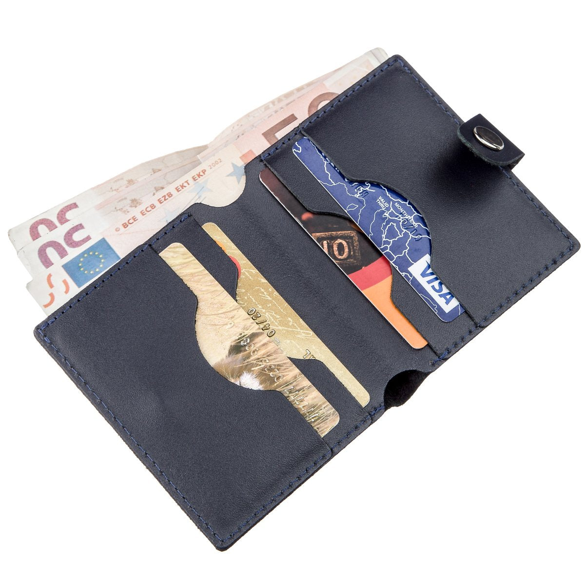 Vertical Men's Leather Wallet SHVIGEL 16220 Blue Natural Leather Made in Ukraine