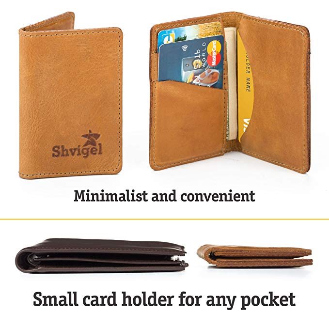 Leather Business Card Holder SHVIGEL 15300 Yellow Natural Leather for Cards