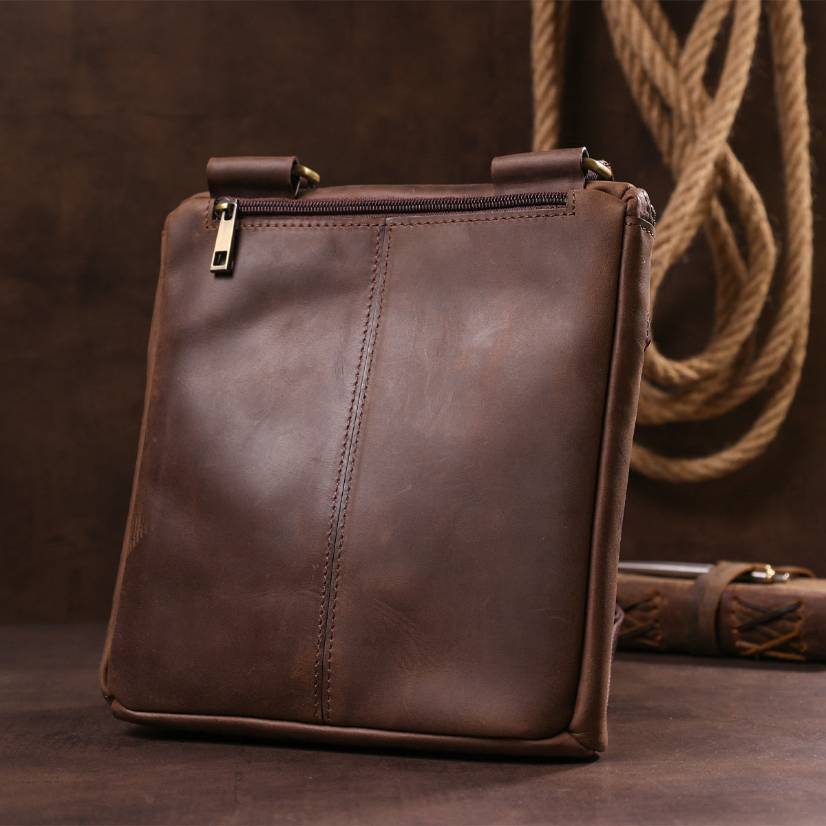 Men's Leather Bag SHVIGEL 11103 Brown Genuine Leather Made in Ukraine