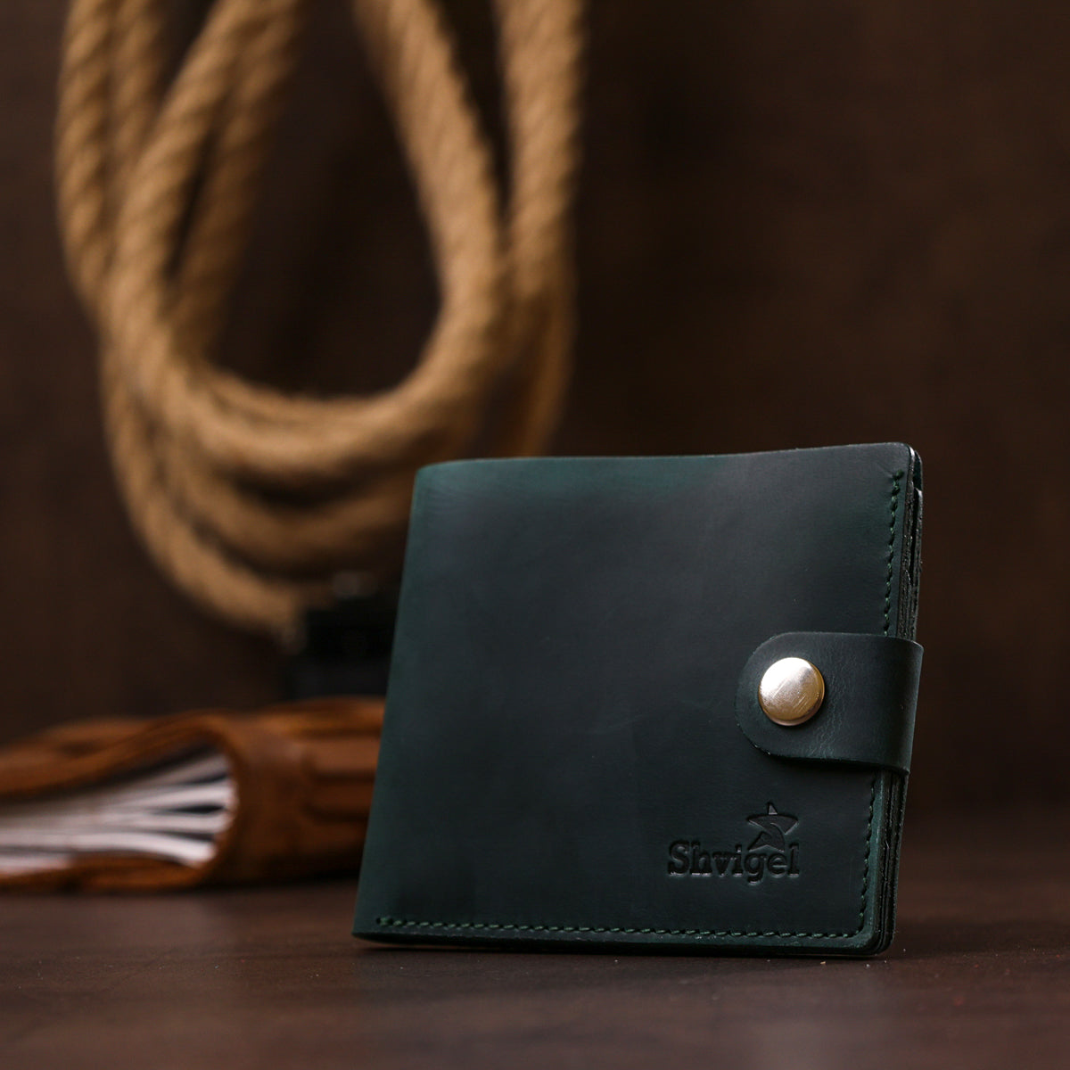 Fashionable Vintage Wallet SHVIGEL 16498 Green Genuine Leather, Ukraine Made