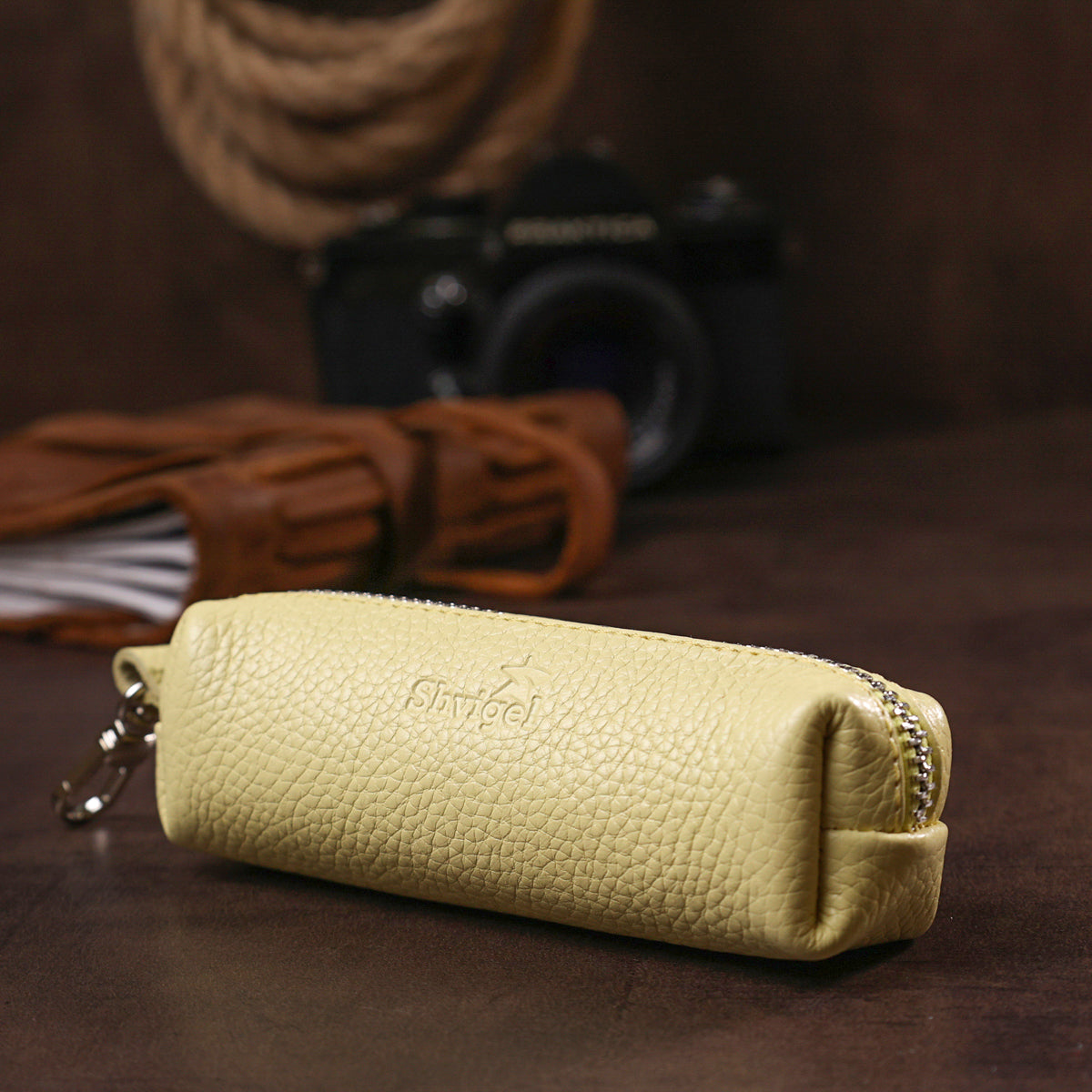 Excellent Women's Key Holder SHVIGEL 16541 Lemon Yellow Natural Leather for Keys