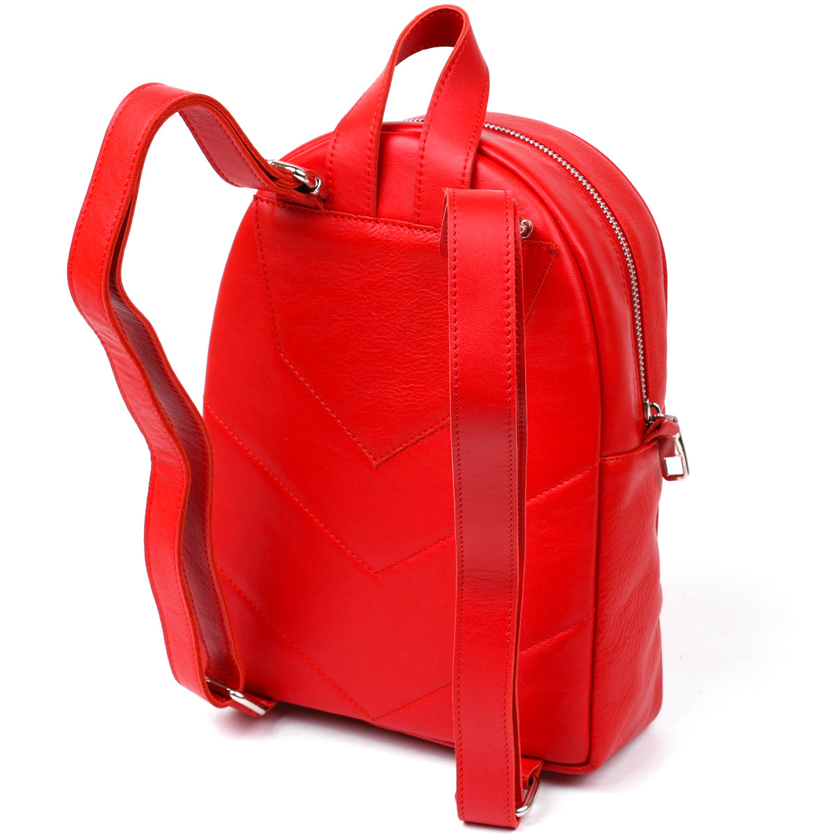 Bright Red Women's Leather Backpack by SHVIGEL, Model 16316 - Made in Ukraine