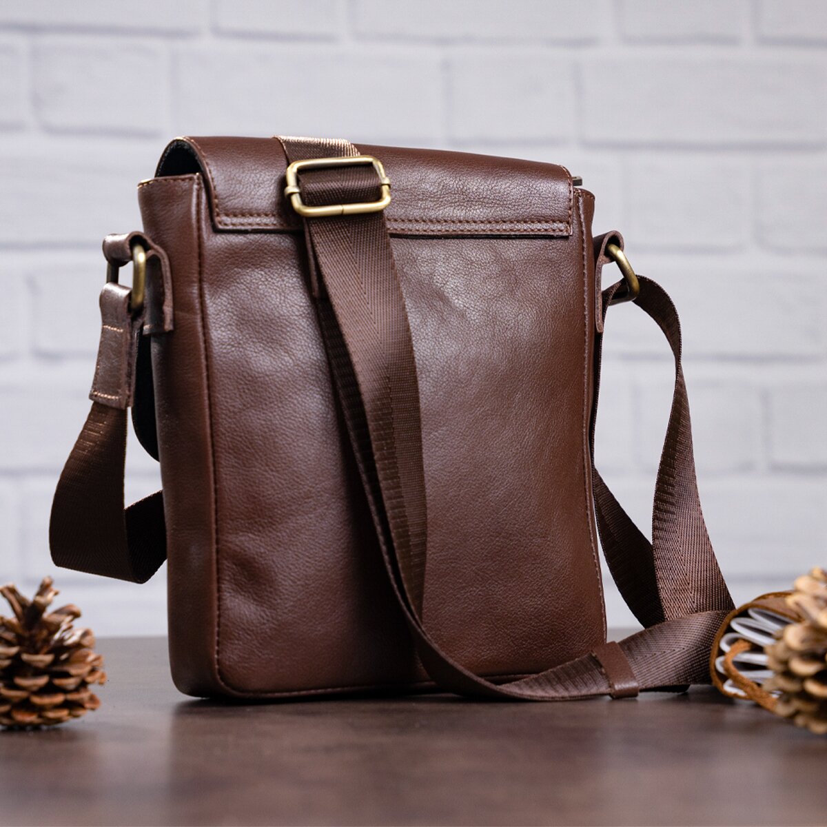 Men's Leather Bag SHVIGEL 19101 Brown Genuine Leather Handmade in Ukraine