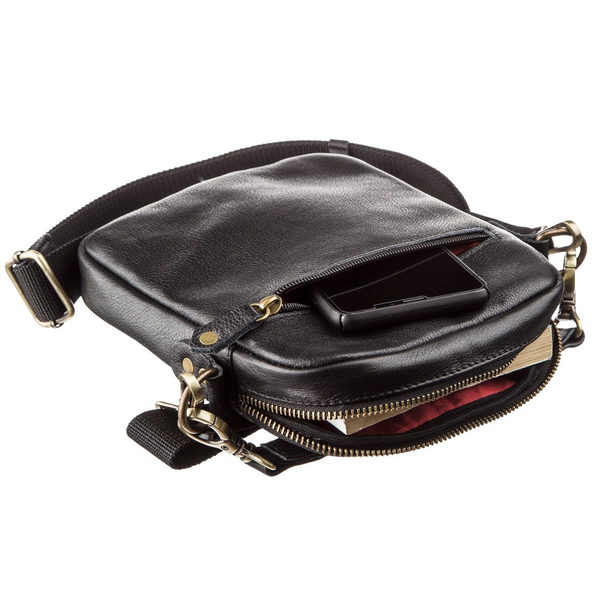 Men's Leather Bag with Two Detachable Handles SHVIGEL 19110 Black Genuine Leather
