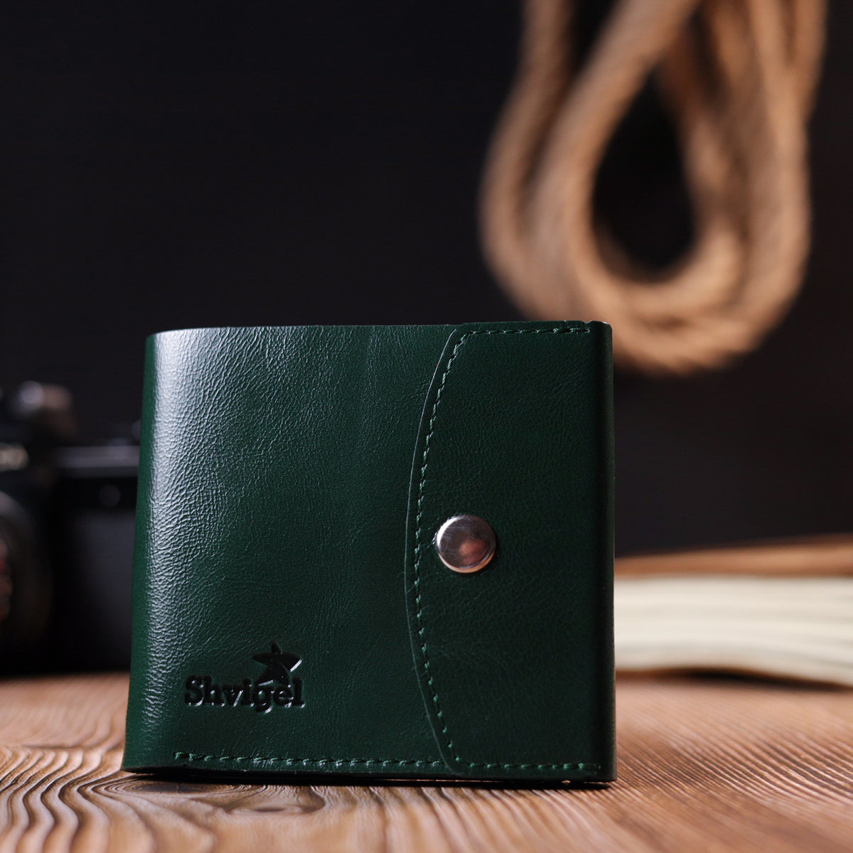 Universal Leather Wallet SHVIGEL 16619 Green Made in Ukraine, Genuine Leather