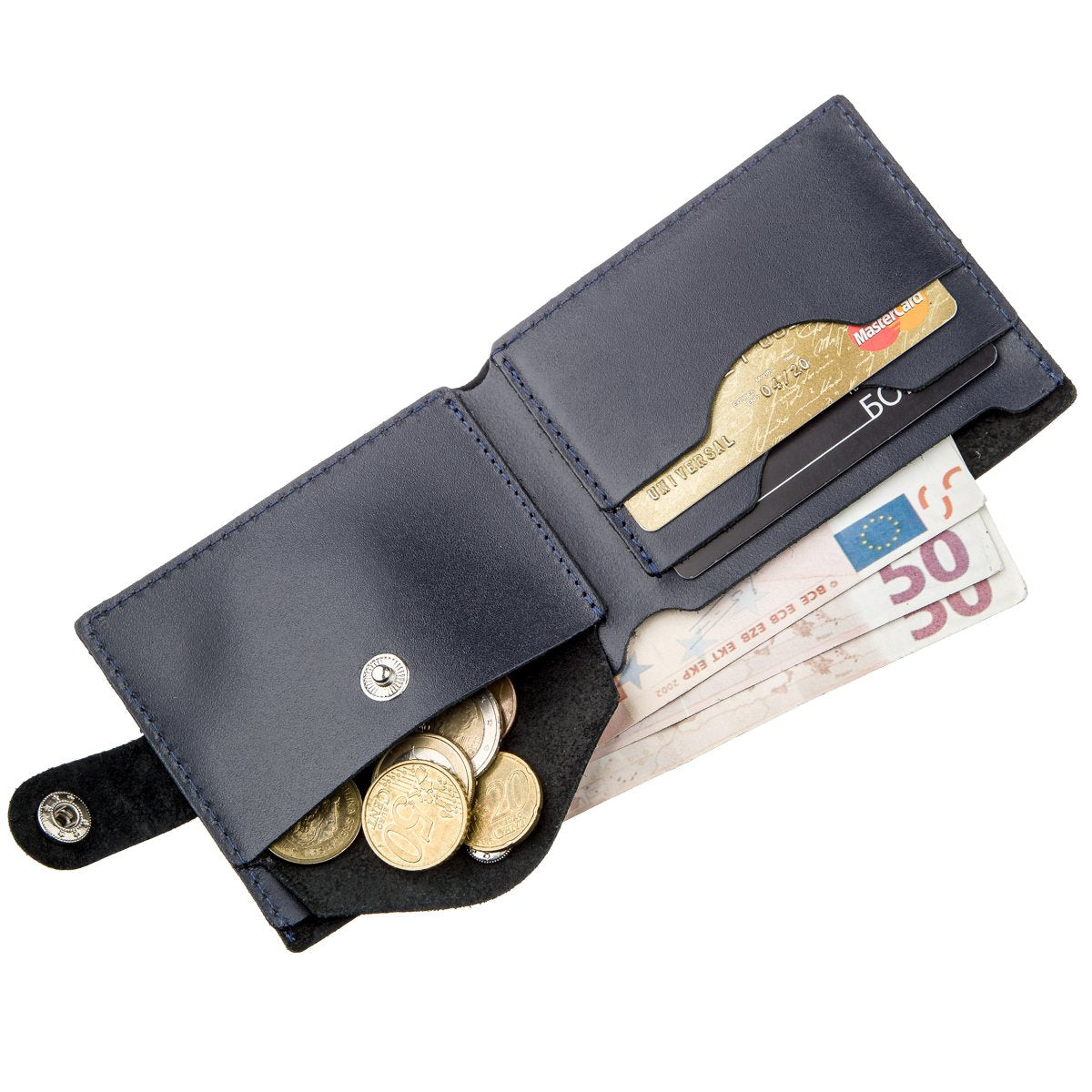 Men's Leather Wallet with Coin Pocket SHVIGEL 16212 Blue - Genuine Leather, Ukraine Made