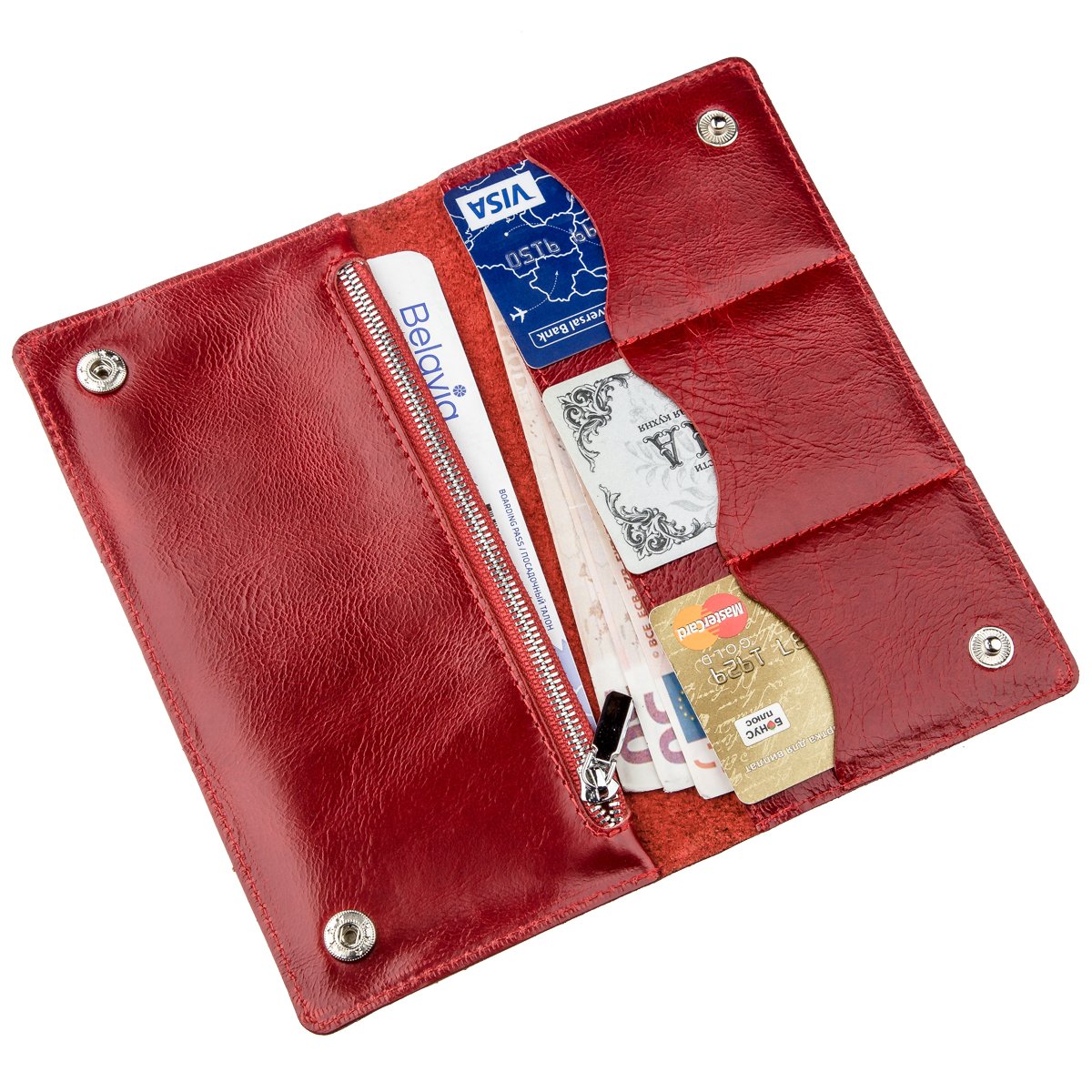 Vertical Women's Wallet SHVIGEL 16194 Red Natural Leather Made in Ukraine