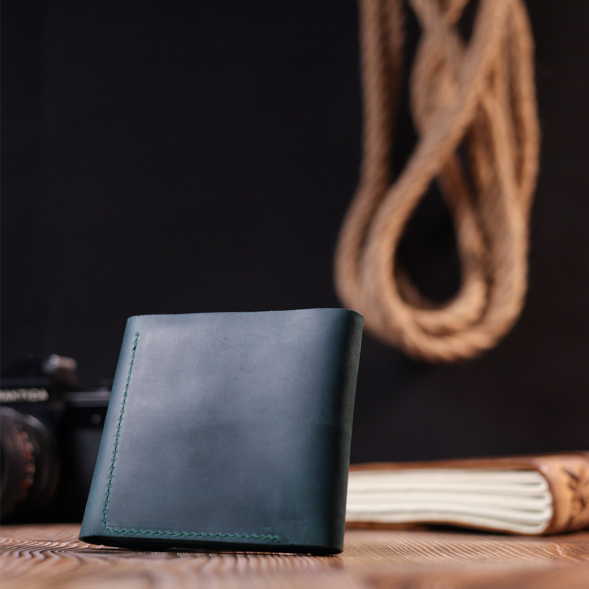Vintage Leather Wallet SHVIGEL 16615 Green Made in Ukraine, Genuine Leather
