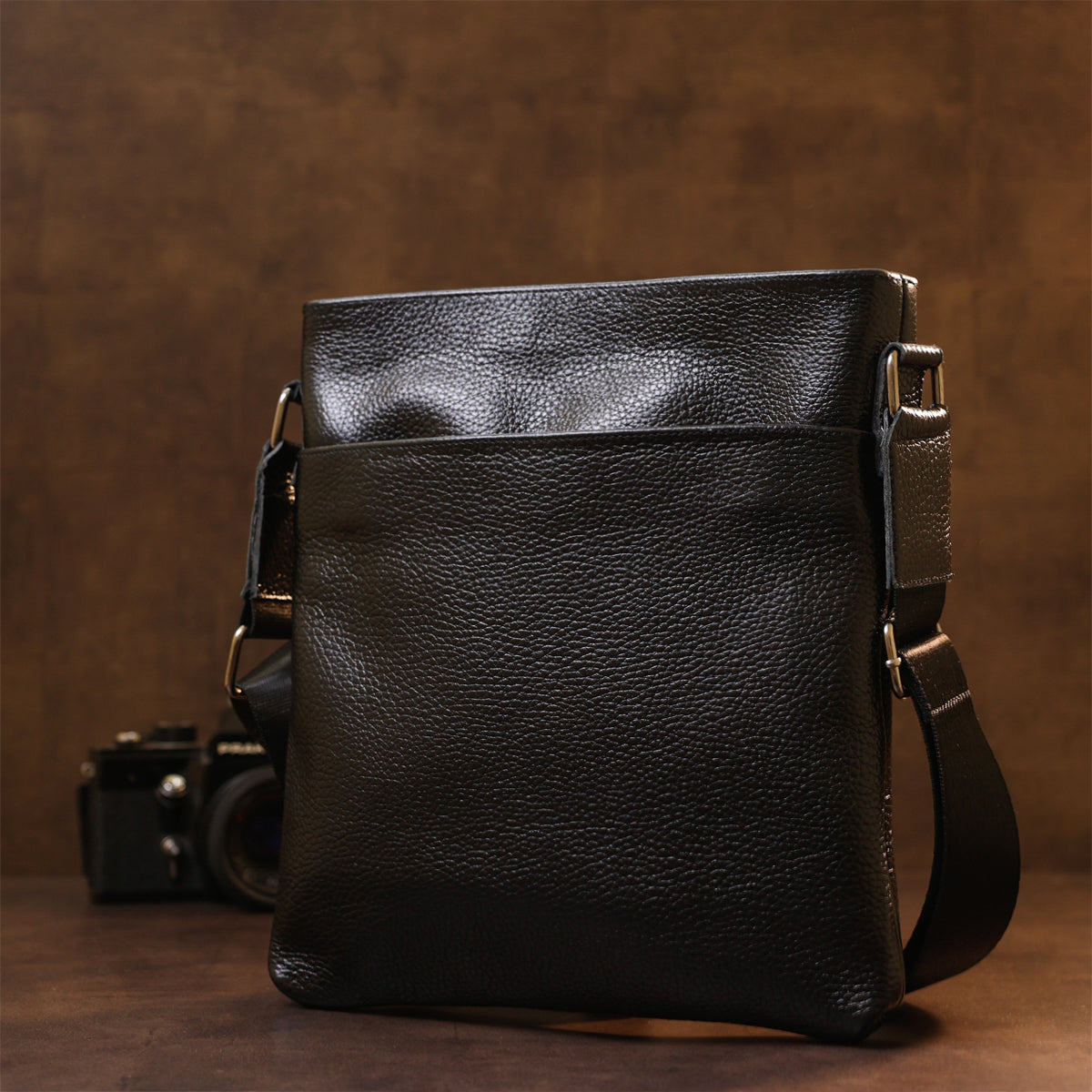 Leather Crossbody Bag SHVIGEL 11603 Black, Durable Natural Leather, Made in Ukraine