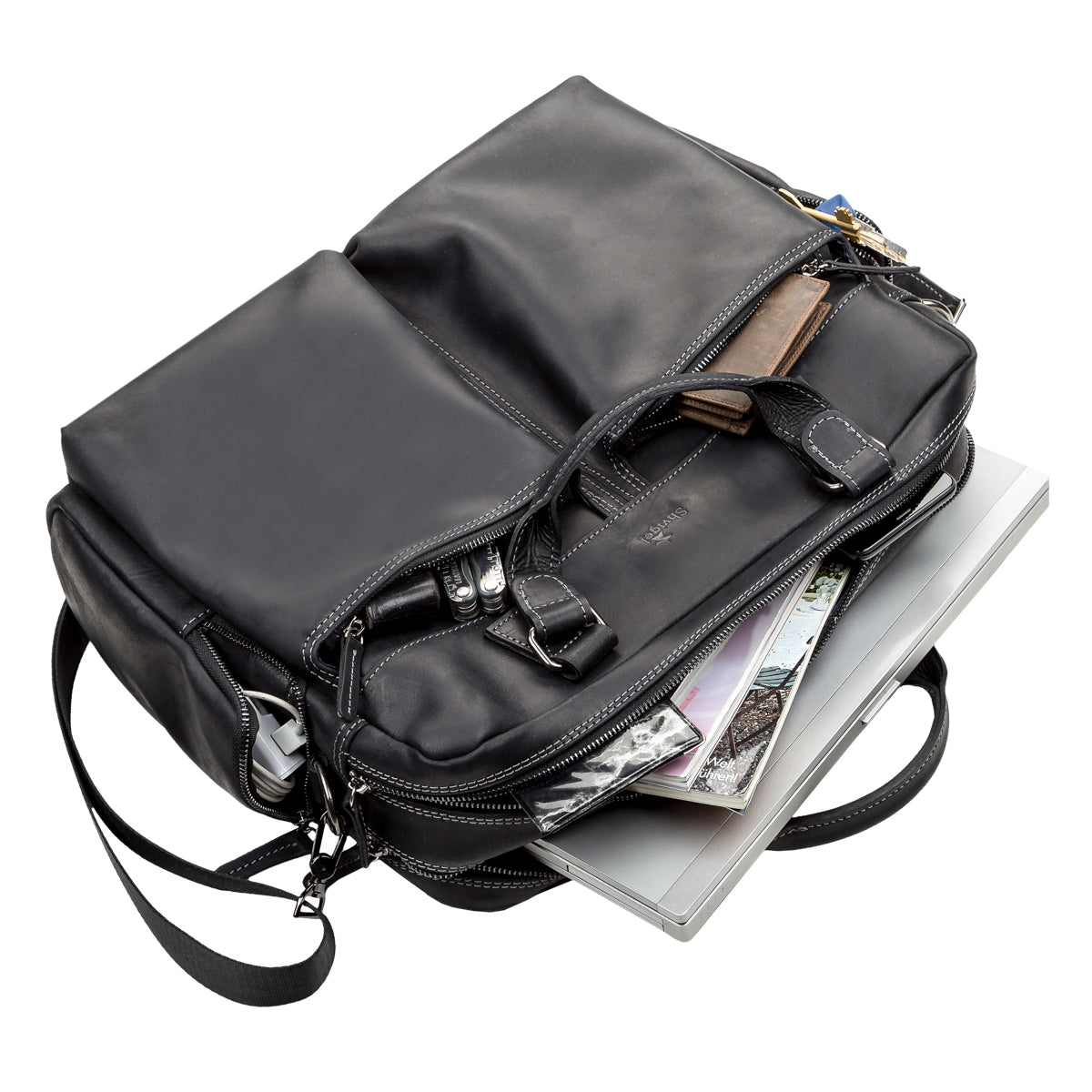 Men's Leather Bag SHVIGEL 11117 Black Crafted from Natural Leather in Ukraine