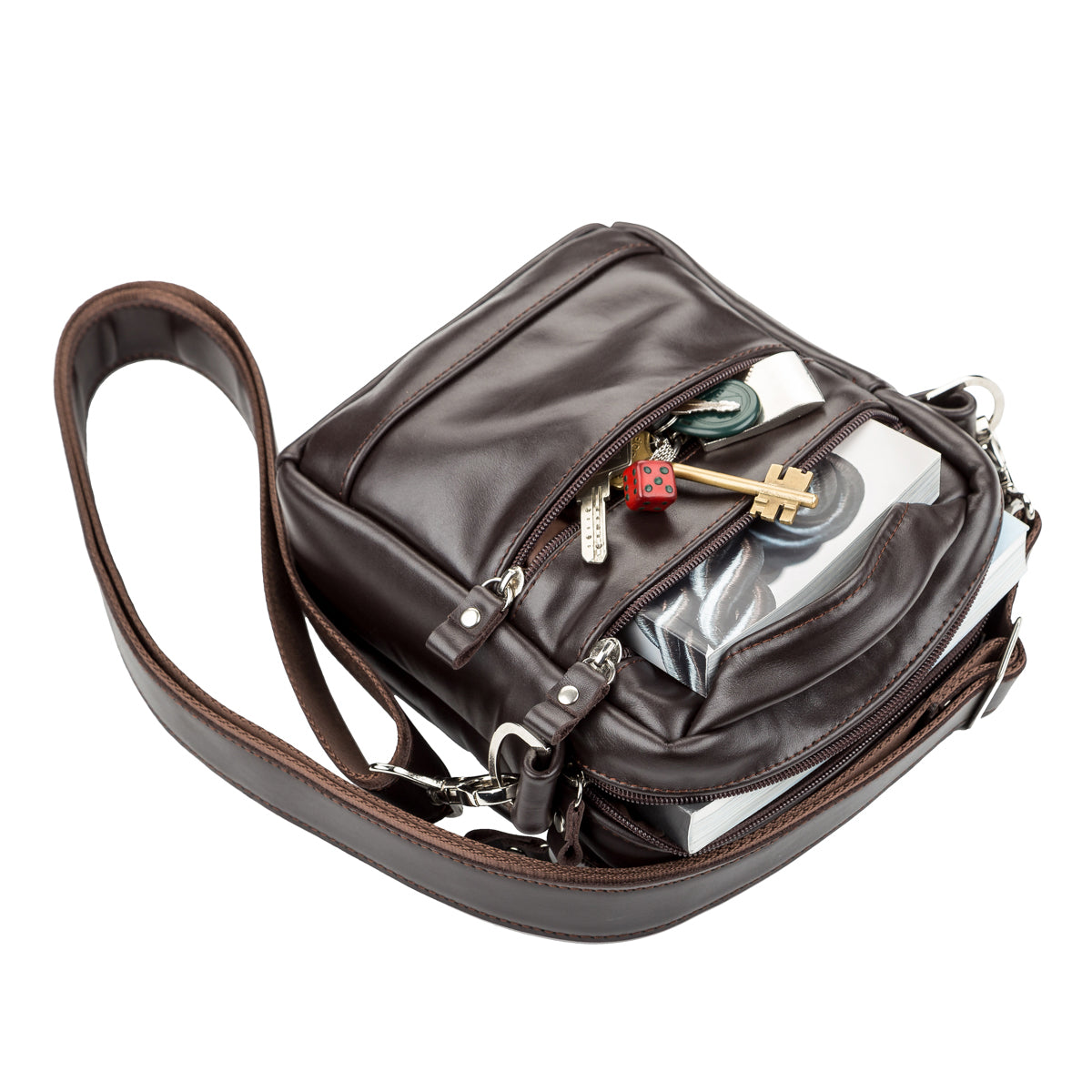 Men's Leather Bag SHVIGEL 11125 Brown Natural Leather Stylish Design Made in Ukraine