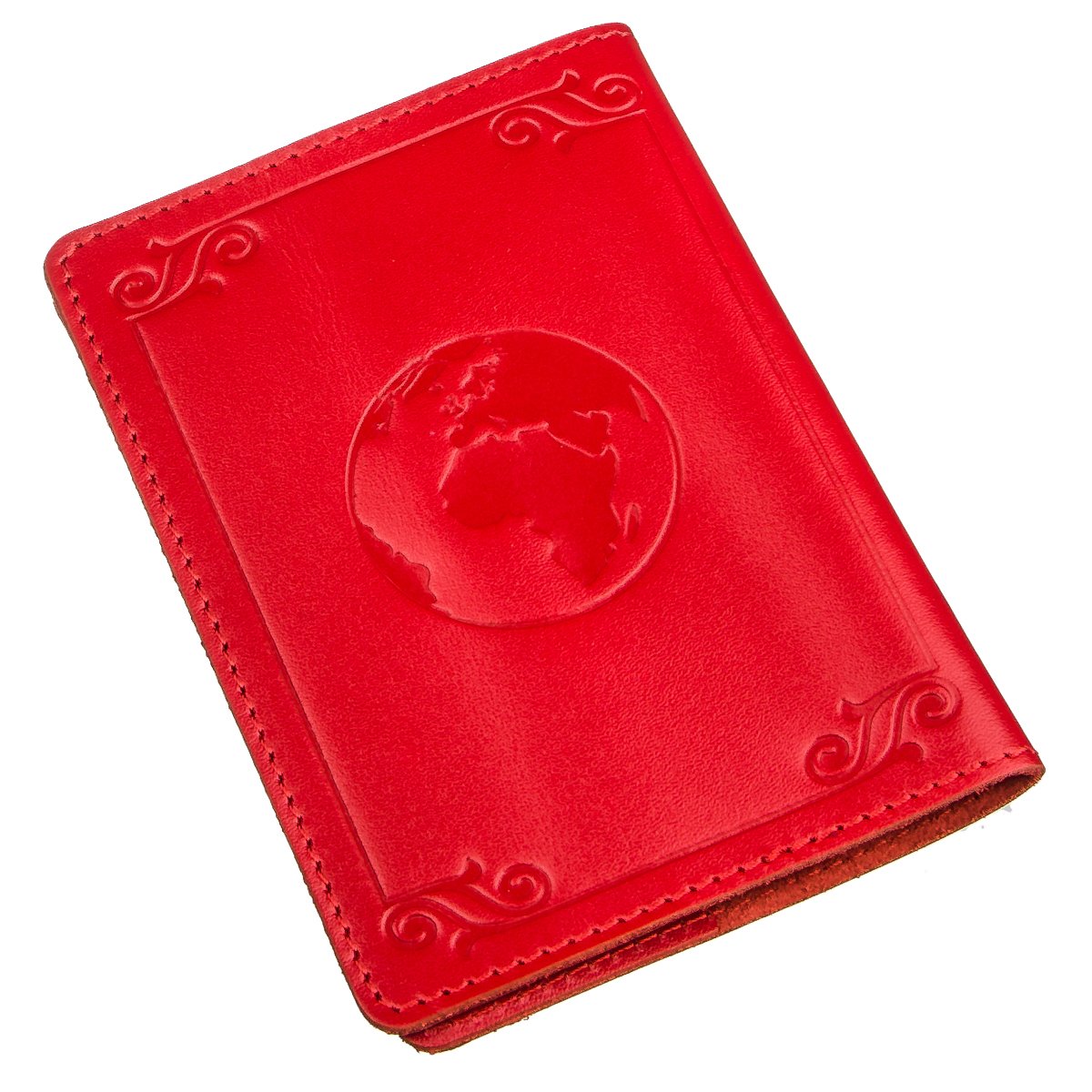 Leather Passport Cover with Card Slot and Frame by SHVIGEL 13981 Red, Genuine Leather