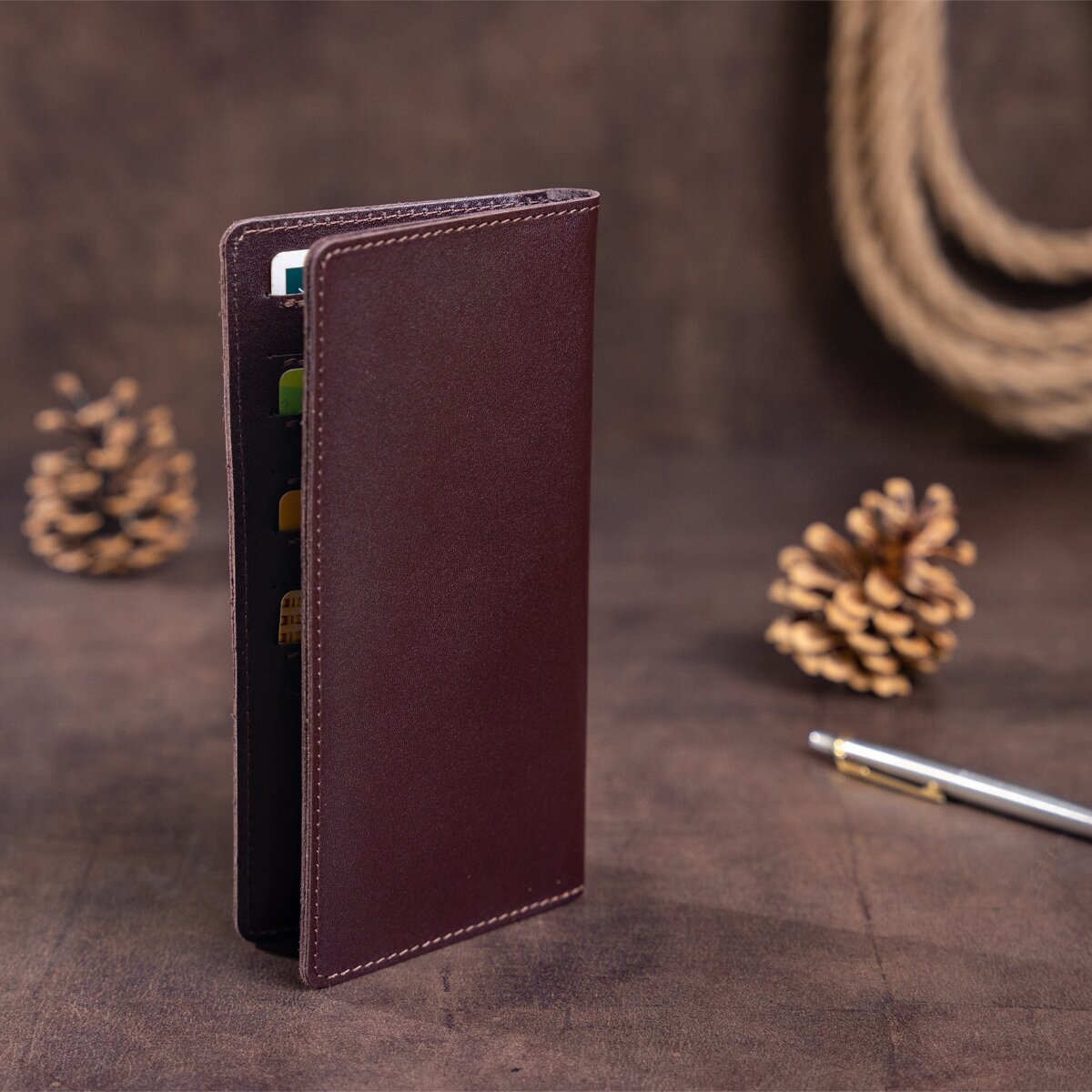 Vertical Wallet SHVIGEL 13992 Brown Genuine Leather Made in Ukraine