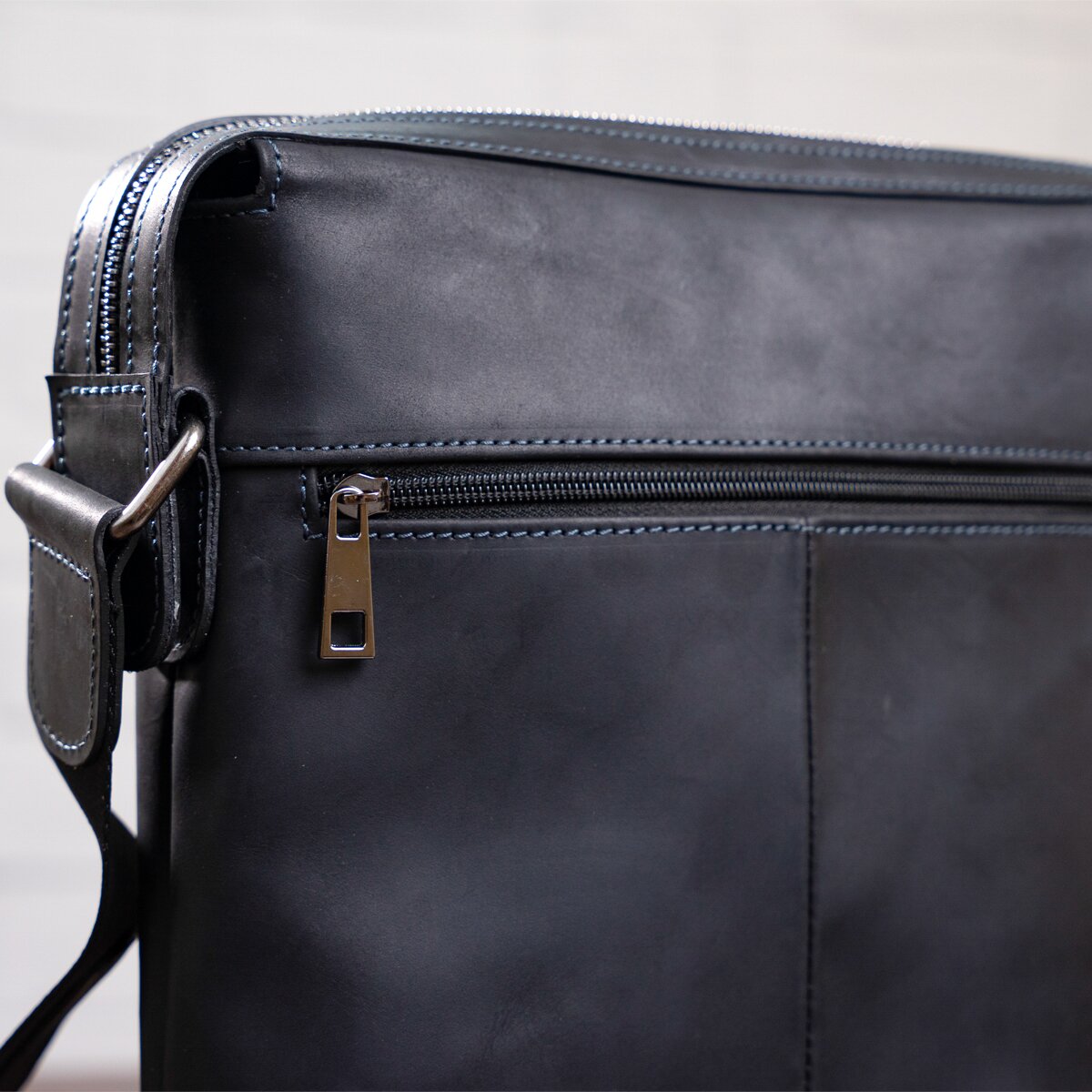 Men's Leather Bag SHVIGEL 11098 Black Natural Leather Made in Ukraine