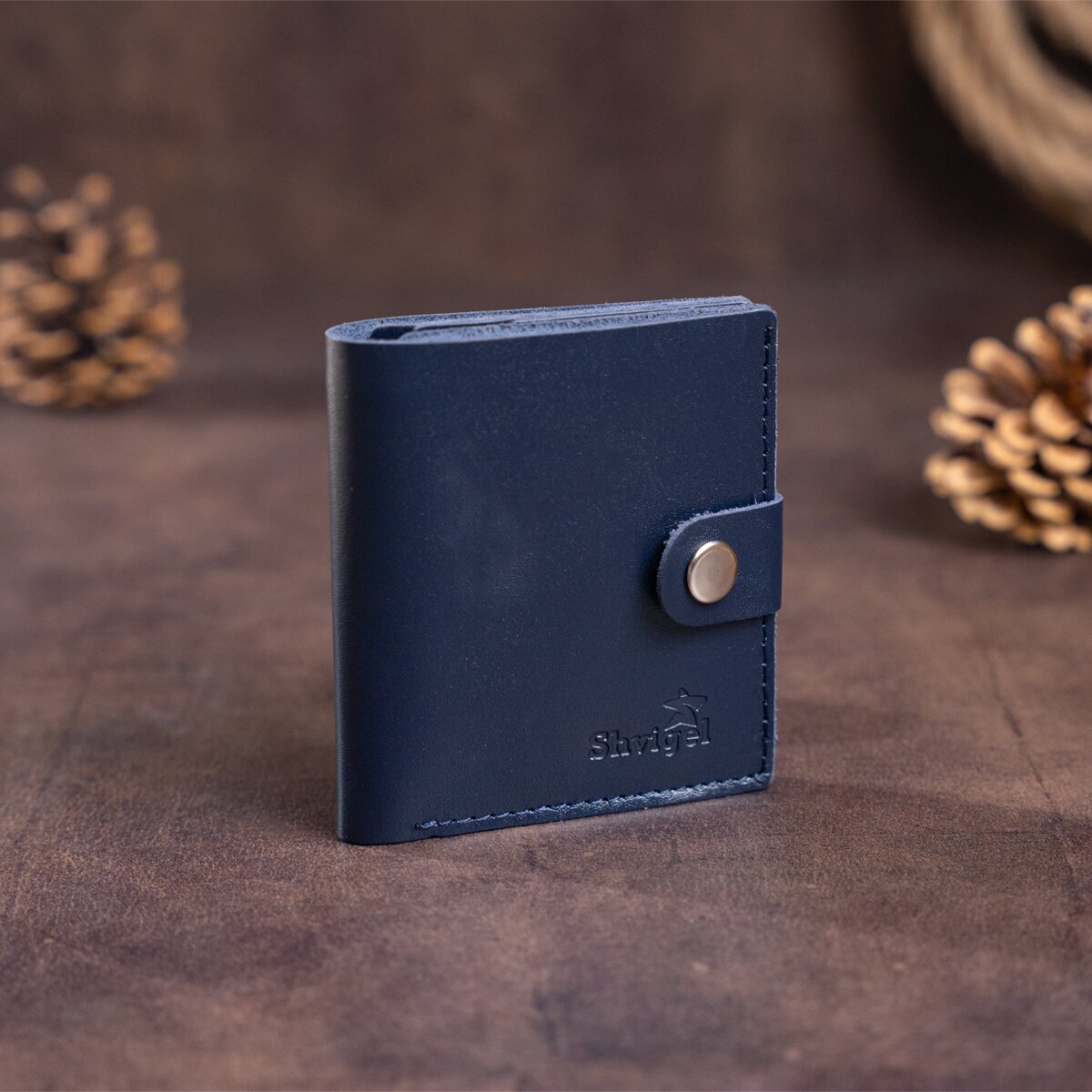 Vertical Men's Leather Wallet SHVIGEL 16220 Blue Natural Leather Made in Ukraine
