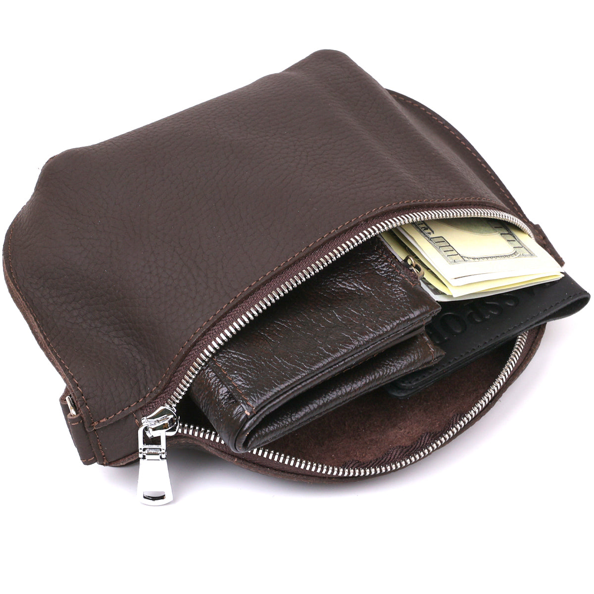 Leather Matte Banana Bag SHVIGEL 16381 Brown Handmade from Natural Leather
