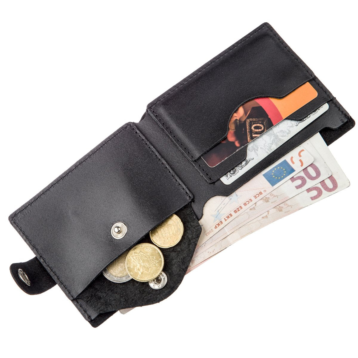 Men's Leather Wallet with Coin Compartment SHVIGEL 16211 Black, Natural Leather, Ukraine