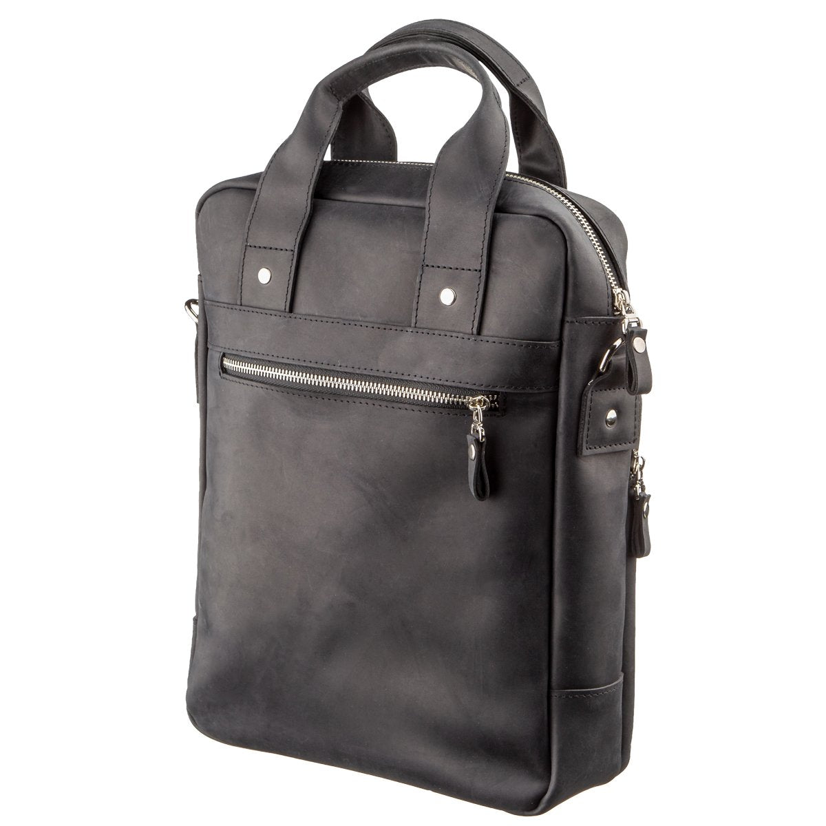 Vertical Men's Bag SHVIGEL 11169 A4 Size Black Matte Natural Leather