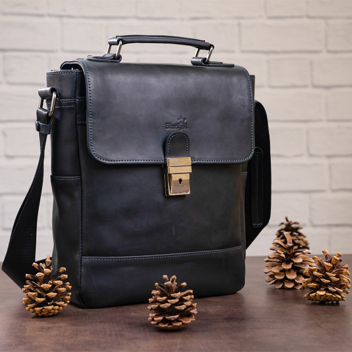 Men's Vintage Leather Bag SHVIGEL 11137 Black Made in Ukraine Natural Leather