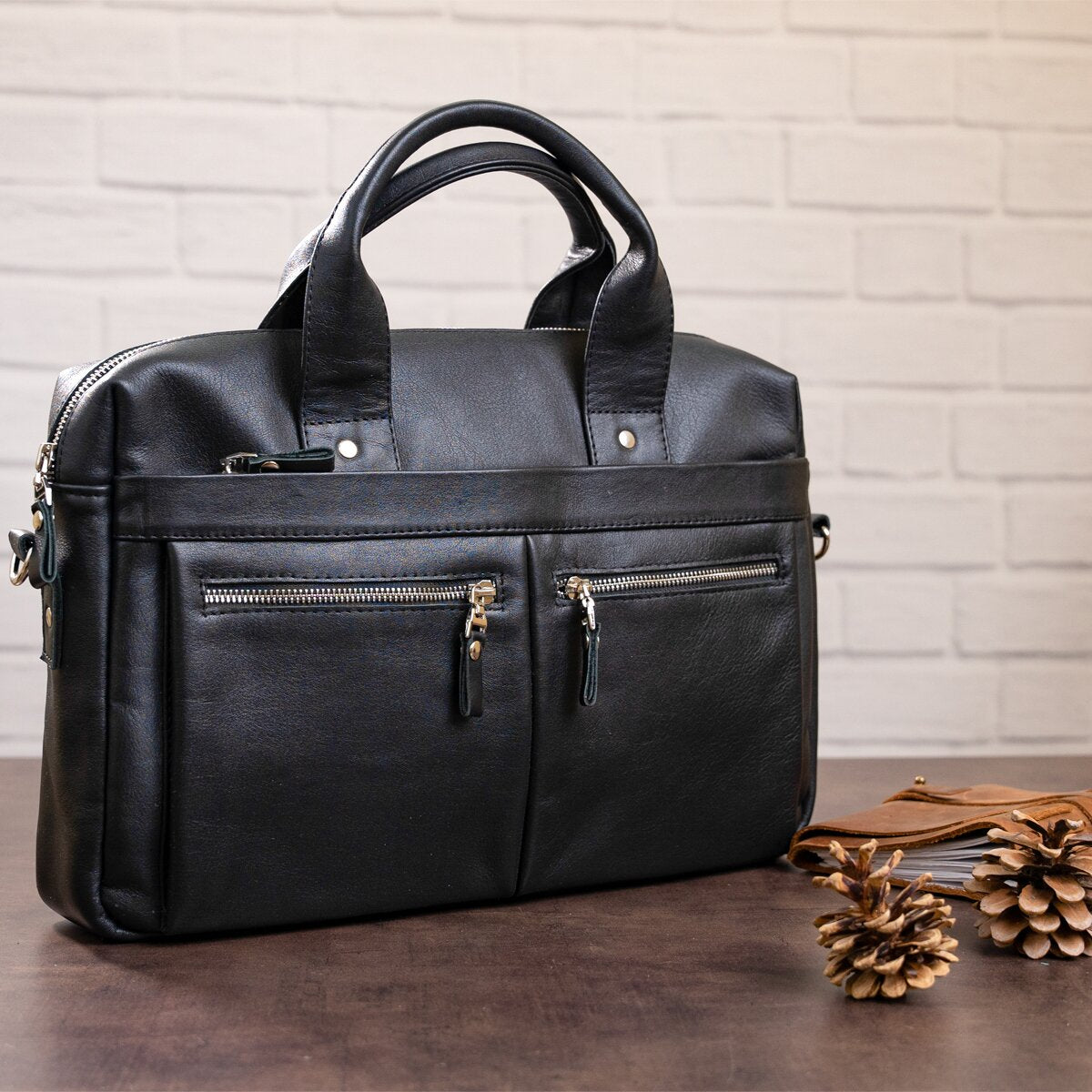 Laptop Bag SHVIGEL 11041 Black Genuine Leather Handmade in Ukraine