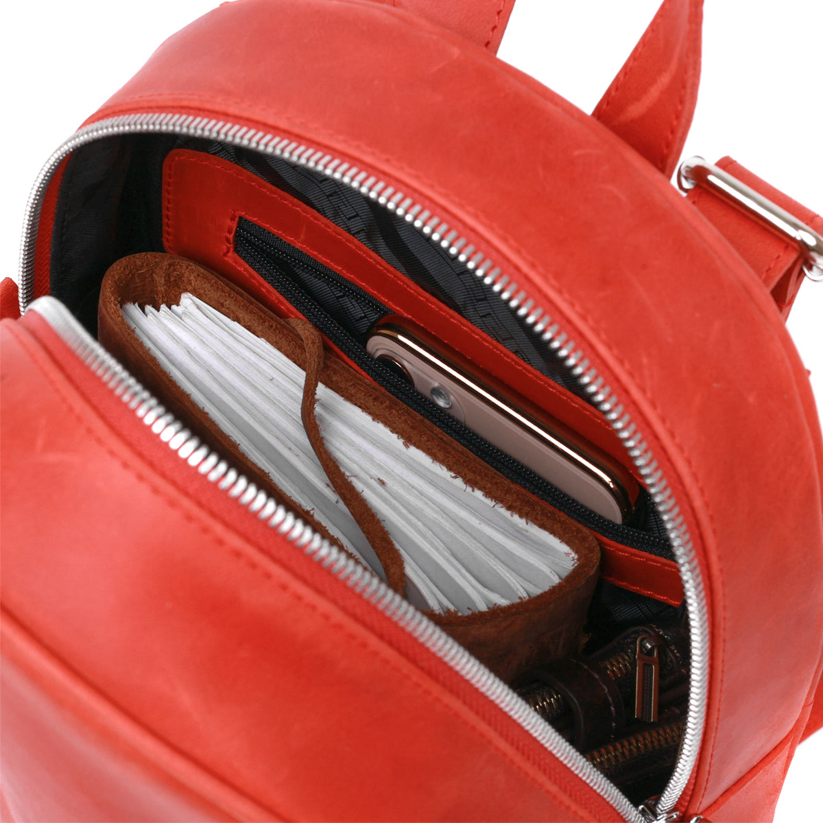 Vintage Leather Women's Backpack by SHVIGEL 16327 in Red - Made in Ukraine, Genuine Leather