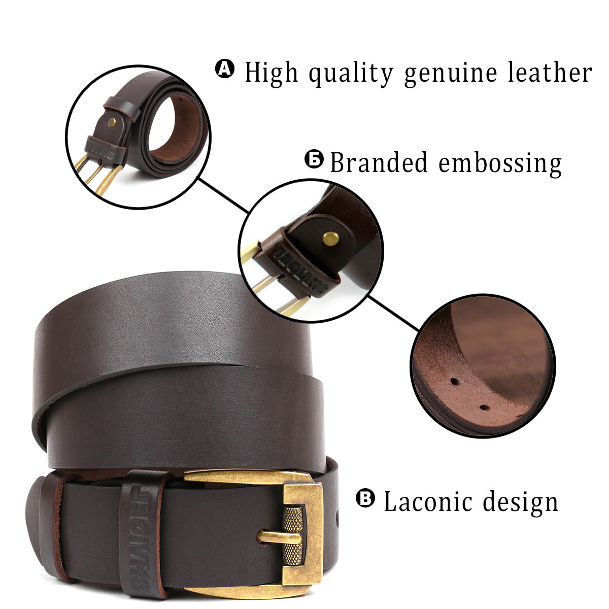 Men's Leather Belt by SHVIGEL 00023 Brown - Genuine Leather from Ukraine
