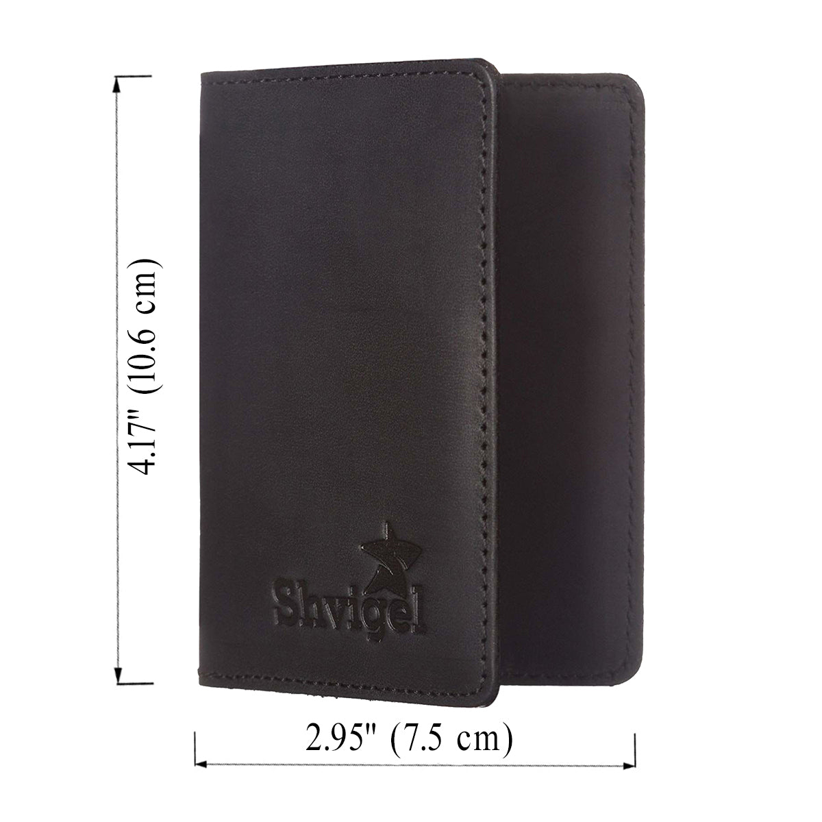Business Card Holder SHVIGEL 00118 Black Genuine Leather for Visiting Cards