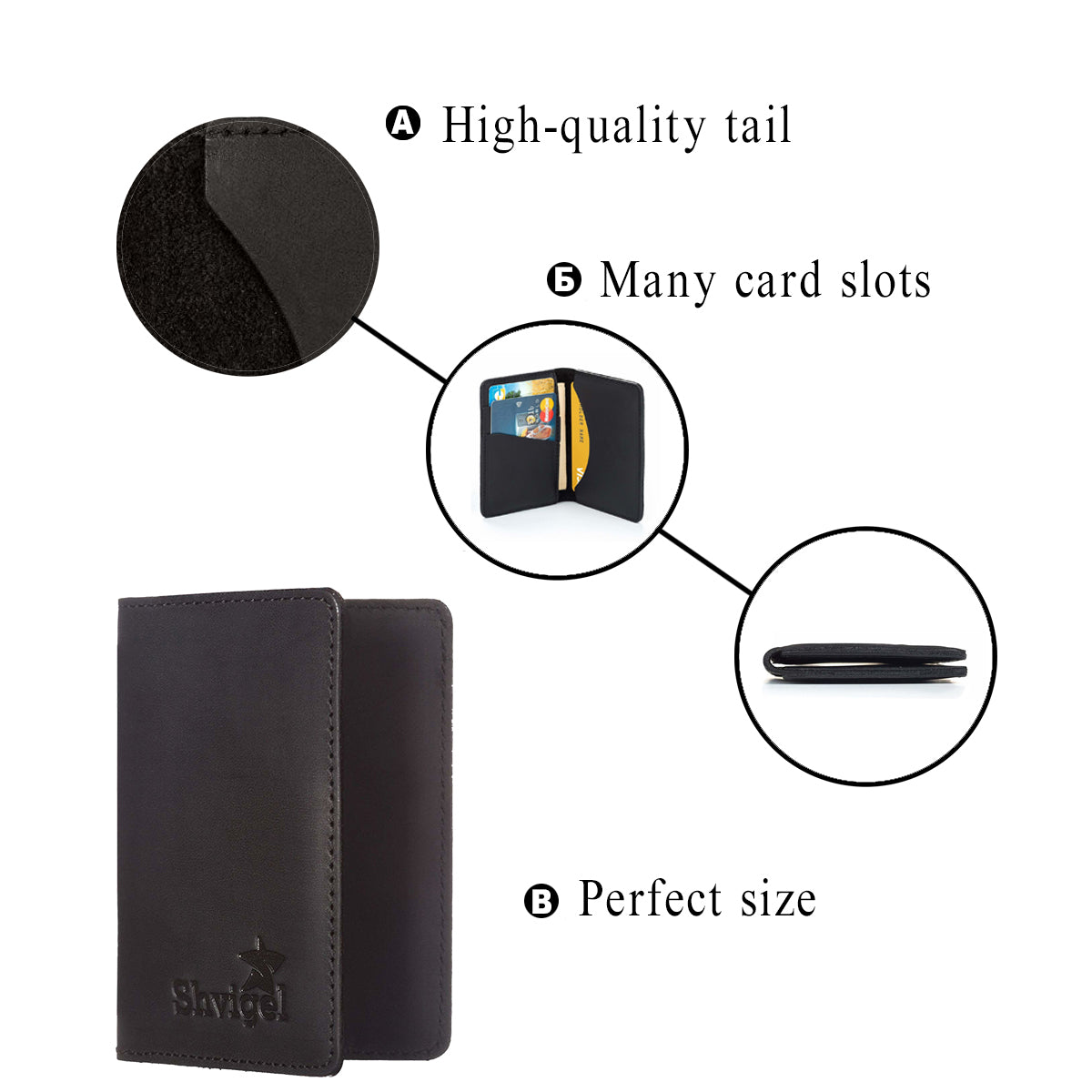 Business Card Holder SHVIGEL 00118 Black Genuine Leather for Visiting Cards