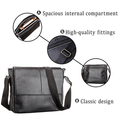 Black SHVIGEL Leather Bag 00797 - Premium Quality Natural Leather, Made in Ukraine
