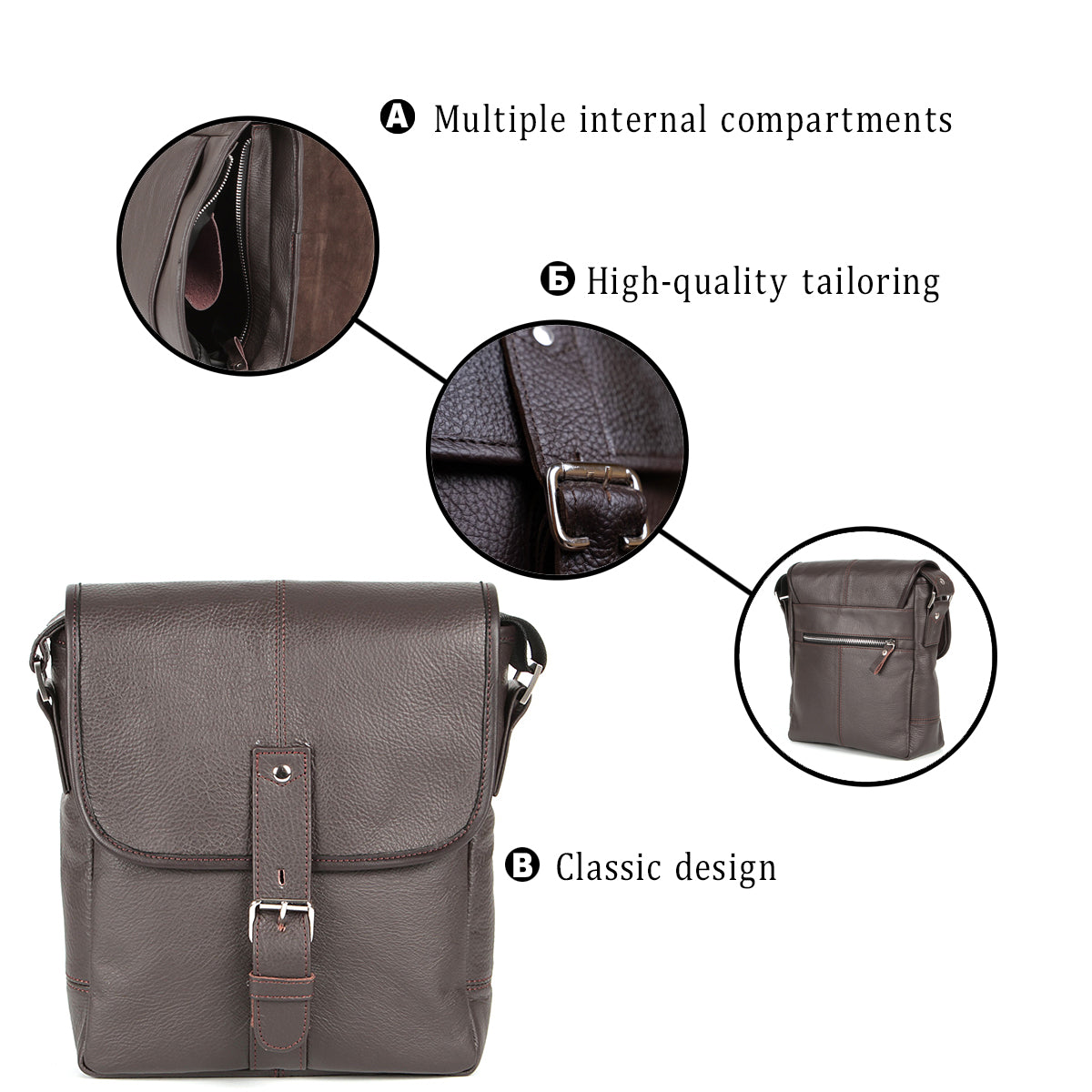 Leather Handbag SHVIGEL 00854 Brown - Genuine Leather, Made in Ukraine