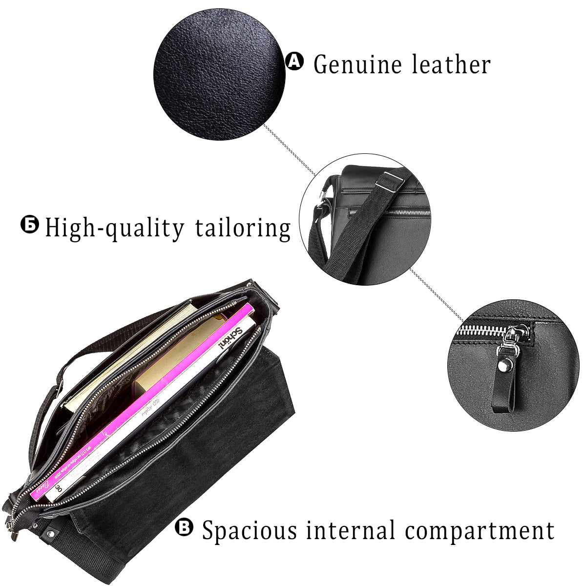 Leather Bag SHVIGEL 00858 Black Natural Leather Handmade in Ukraine