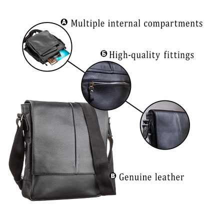 Men's Bag SHVIGEL 00861 Black Genuine Leather, Durable Ukrainian Craftsmanship
