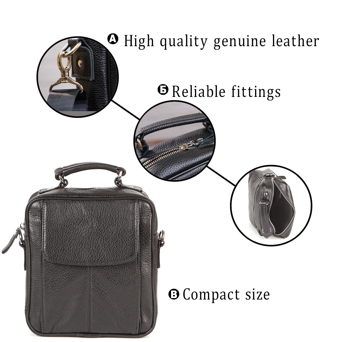SHVIGEL Leather Bag 00875 High-Quality Black Genuine Leather Ukraine Crafted