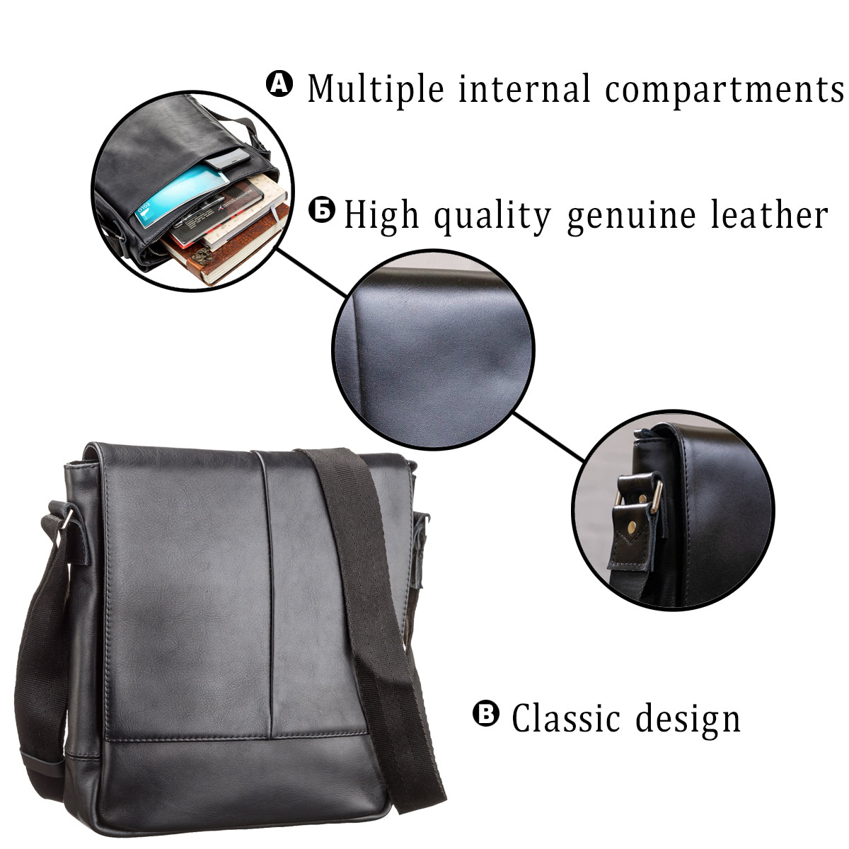 Men's Genuine Leather Bag SHVIGEL 00878 Black, Stylish Design Made in Ukraine