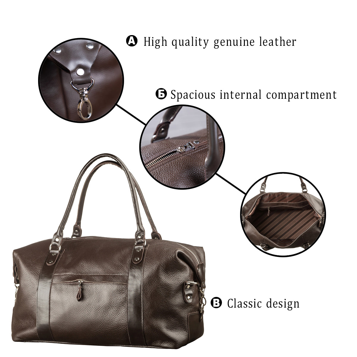 Travel Bag SHVIGEL 00879 Brown Genuine Leather Durable Stylish Design