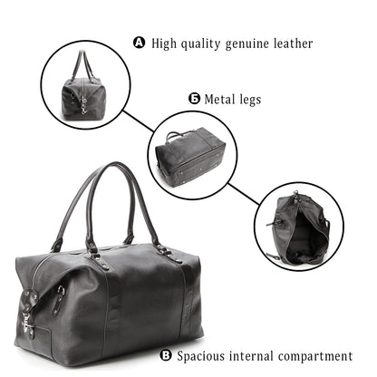 Travel Bag SHVIGEL 00881 Black Natural Leather Handmade in Ukraine