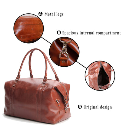 Travel Bag SHVIGEL 00882 in Ruda Color - Handmade from Natural Leather, Ukraine