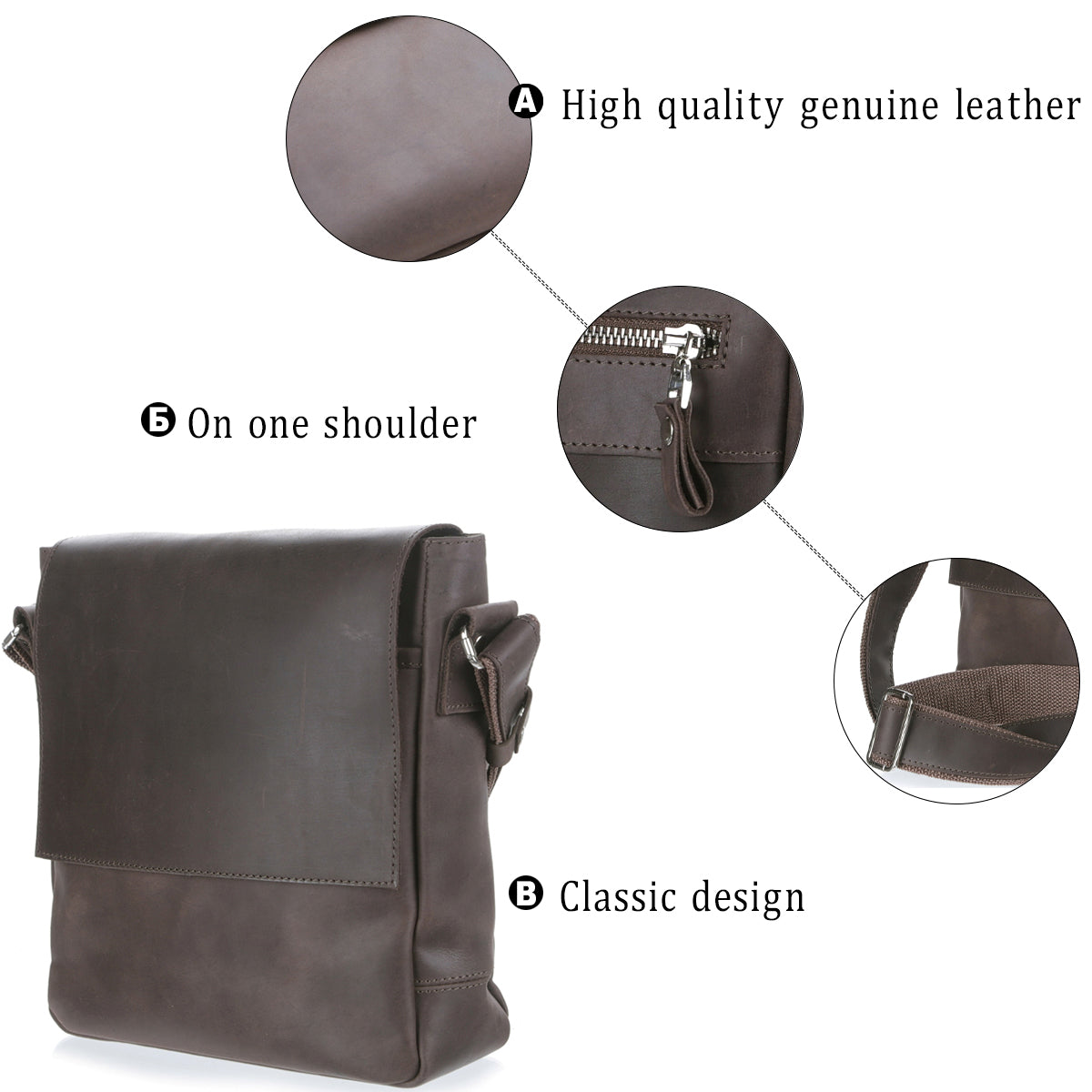 Leather Messenger Bag SHVIGEL 00884 Brown Natural Leather Made in Ukraine
