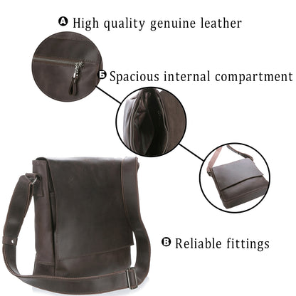 Messenger Bag SHVIGEL 00886 Brown Genuine Leather Handmade in Ukraine