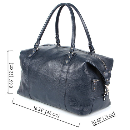 Travel Bag SHVIGEL 00888 Blue Natural Leather Made in Ukraine, Stylish Design