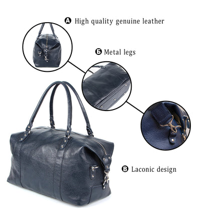 Travel Bag SHVIGEL 00888 Blue Natural Leather Made in Ukraine, Stylish Design