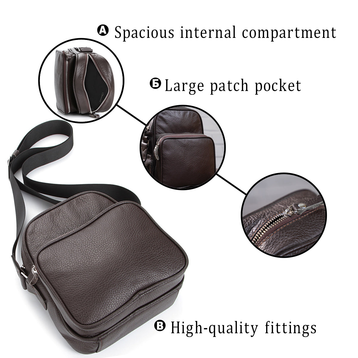 Leather Messenger Bag SHVIGEL 00899 Brown Genuine Leather, Made in Ukraine