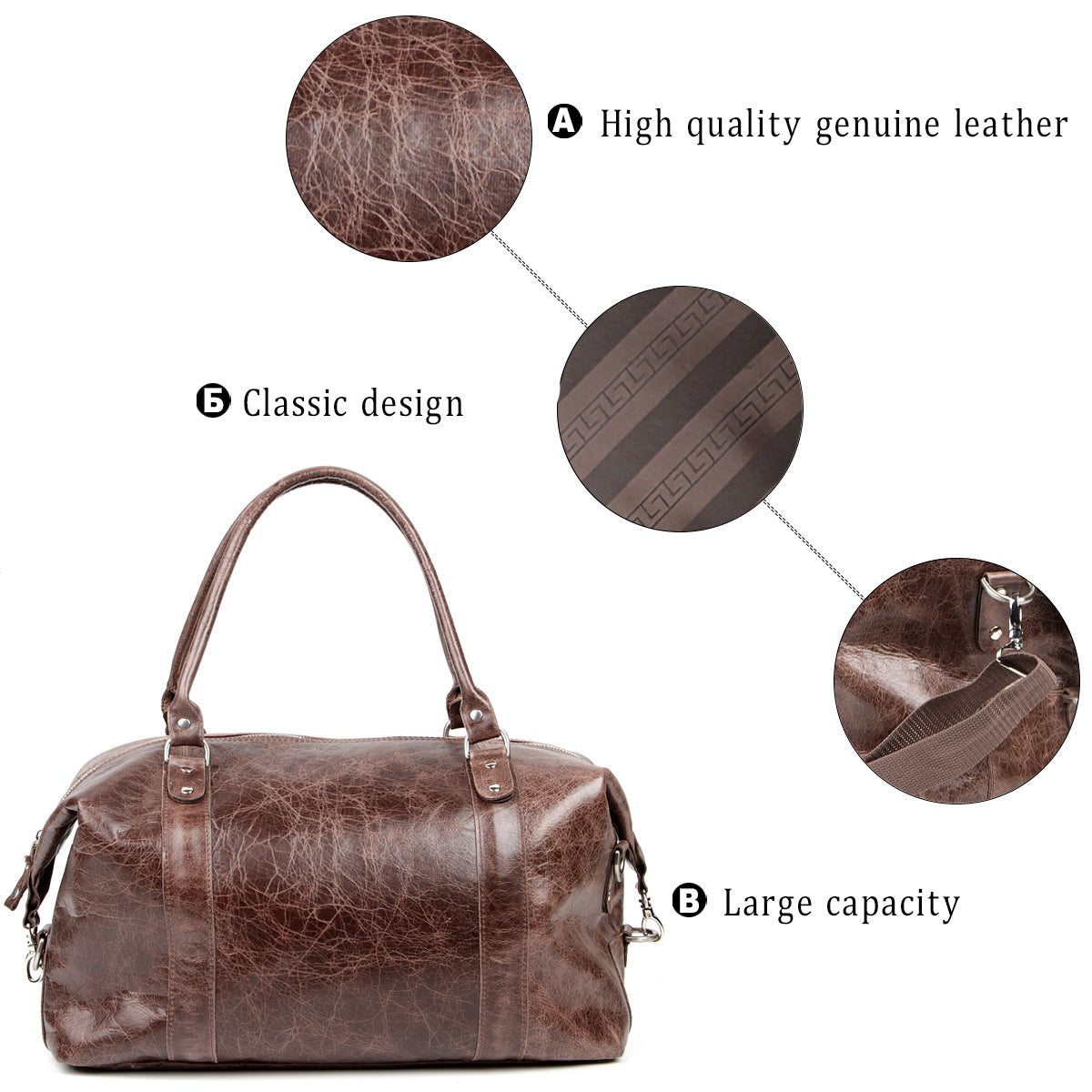 Brown SHVIGEL Travel Bag 00905 - Genuine Leather, Made in Ukraine