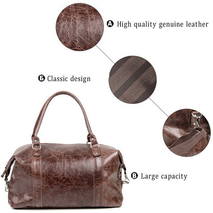 Brown SHVIGEL Travel Bag 00905 - Genuine Leather, Made in Ukraine