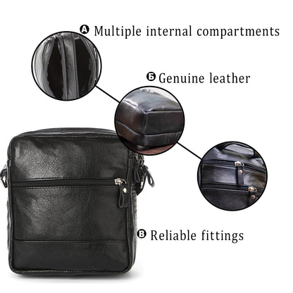 Men's Leather Bag SHVIGEL 00926 Black Handmade in Ukraine, Durable Natural Leather
